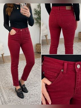 Judy Blue Womens Size 7/28 Red Skinny Jeans Stretch Garment Dyed Ankle